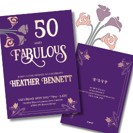 Elegant Purple Fabulous 50 Rose Foil Birthday Folieneinladung