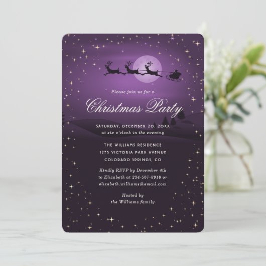 Elegant Purple Festive Christmas Party Einladung (Stehend Vorderseite)