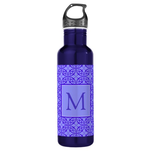 Elegant Purple Filigree Pattern Monogram Edelstahlflasche (Vorderseite)