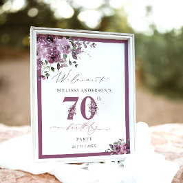 Elegant Purple Floral 70th Birthday Welcome Poster