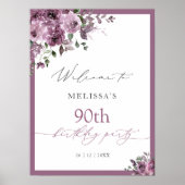 Elegant Purple Floral Any Age Birthday Welcome Poster (Vorne)