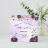 Elegant Purple Floral Birthday Invitation (Stehend Vorderseite)