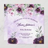 Elegant Purple Floral Birthday Invitation (Vorne/Hinten)