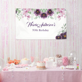 Elegant Purple Floral Birthday Invitation Banner