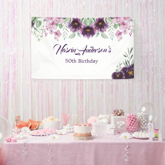 Elegant Purple Floral Birthday Invitation Banner (Party)
