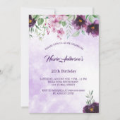 Elegant Purple Floral Birthday Invitation Einladung (Vorderseite)