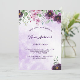 Elegant Purple Floral Birthday Invitation Einladung
