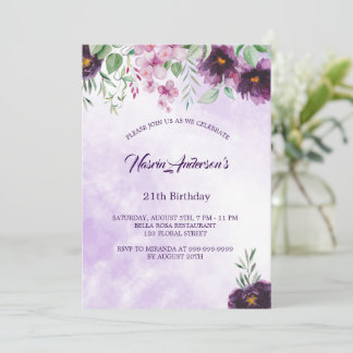 Elegant Purple Floral Birthday Invitation Einladung