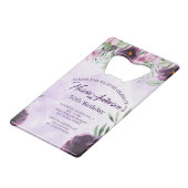 Elegant Purple Floral Birthday Invitation Geldbeutel Flaschenöffner (Vorderseite Schrägansicht)
