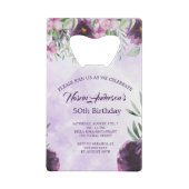 Elegant Purple Floral Birthday Invitation Geldbeutel Flaschenöffner (Rückseite)