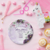 Elegant Purple Floral Birthday Invitation Pappteller (Party)