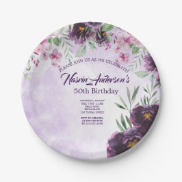 Elegant Purple Floral Birthday Invitation Pappteller