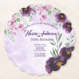 Elegant Purple Floral Birthday Invitation Untersetzer
