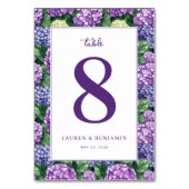 Elegant Purple Floral Hydrangea Tischnummer (Rückseite)