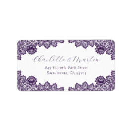 Elegant Purple Floral Lace Return Address Adressaufkleber