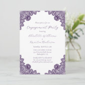Elegant Purple Floral Lace Rustic Engagement Party Einladung (Stehend Vorderseite)