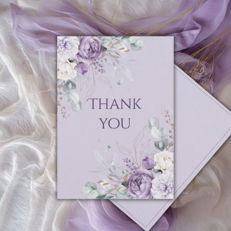Elegant Purple Floral Wedding  Dankeskarte