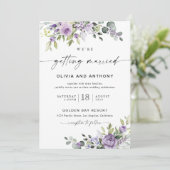 Elegant Purple Floral Wedding Invitation Einladung (Stehend Vorderseite)