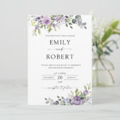 Elegant Purple Floral Wedding Invitation Einladung (Stehend Vorderseite)
