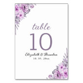 Elegant Purple Floral Wedding Party Tischnummer (Vorderseite)