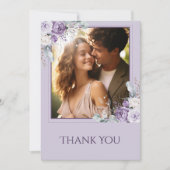 Elegant Purple Floral Wedding Photo Dankeskarte (Vorderseite)