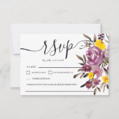 Elegant Purple floral wedding rsvp monogram Karte (Vorderseite)