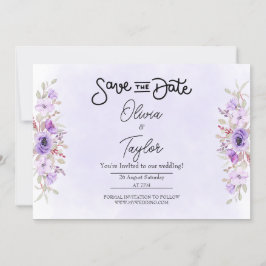 Elegant Purple Floral Wedding Save the Date Einladung