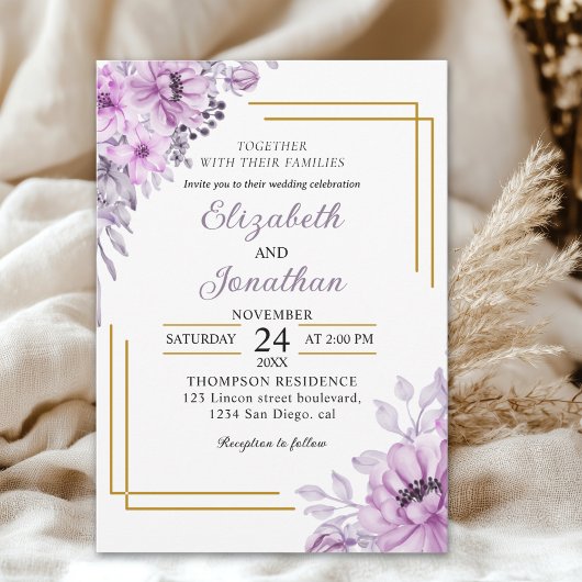 Elegant Purple Floral Wedding Suite Einladung