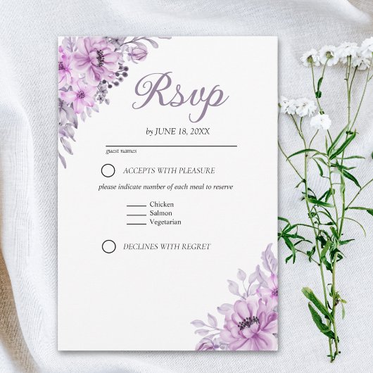 Elegant Purple Floral Wedding Suite RSVP Karte