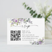 Elegant Purple Floral Wedding Website QR Code RSVP Karte (Stehend Vorderseite)
