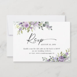 Elegant Purple Floral Wedding Website QR Code  RSVP Karte