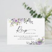 Elegant Purple Floral Wedding Website QR Code  RSVP Karte (Stehend Vorderseite)