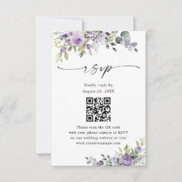 Elegant Purple Floral Wedding Website QR Code RSVP Karte