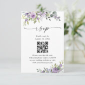 Elegant Purple Floral Wedding Website QR Code RSVP Karte (Stehend Vorderseite)
