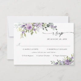 Elegant Purple Floral Wedding With Meal Choice  RSVP Karte