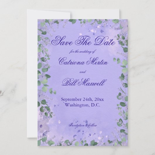Elegant Purple Florals Wedding Save The Date Card Einladung (Vorderseite)