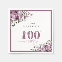 Elegant Purple Flowers 100. Geburtstagsparty Serviette