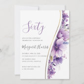 Elegant Purple Flowers 60. 60. Geburtstag Einladung (Vorderseite)