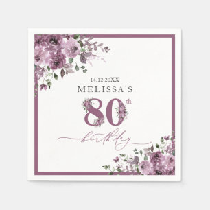 Elegant Purple Flowers 80. Geburtstagsparty Serviette