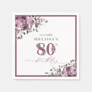 Elegant Purple Flowers 80. Geburtstagsparty Serviette