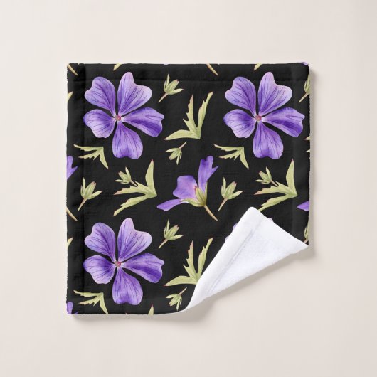 Elegant Purple Flowers Pattern with Green Accents Badhandtuch Set (Waschlappen)
