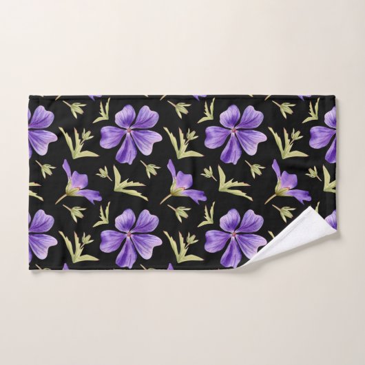 Elegant Purple Flowers Pattern with Green Accents Badhandtuch Set (Handtuch)