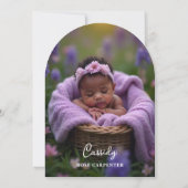 Elegant Purple Garland Floral Photo Baptism Baby Einladung (Rückseite)