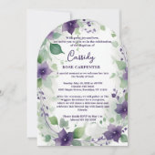 Elegant Purple Garland Floral Photo Baptism Baby Einladung (Vorderseite)