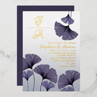 Elegant Purple Ginkgo Foliage Wedding Invitation Folieneinladung