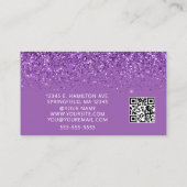 Elegant Purple Glitter Photo QR Code Visitenkarte (Rückseite)