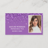Elegant Purple Glitter Photo QR Code Visitenkarte (Vorderseite)