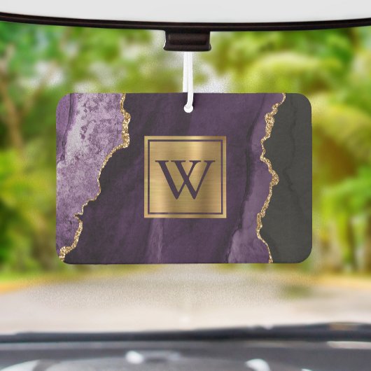 Elegant Purple Gold Agate Monogram Autolufterfrischer