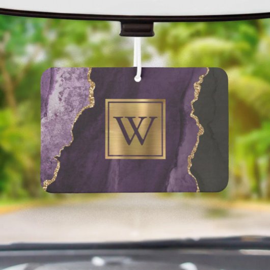 Elegant Purple Gold Agate Monogram Autolufterfrischer