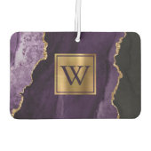 Elegant Purple Gold Agate Monogram Autolufterfrischer (Rückseite)